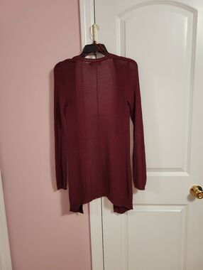 Womens SO Burgundy Open Front Longline Cardigan with Pockets- XS- Cozy, Fall